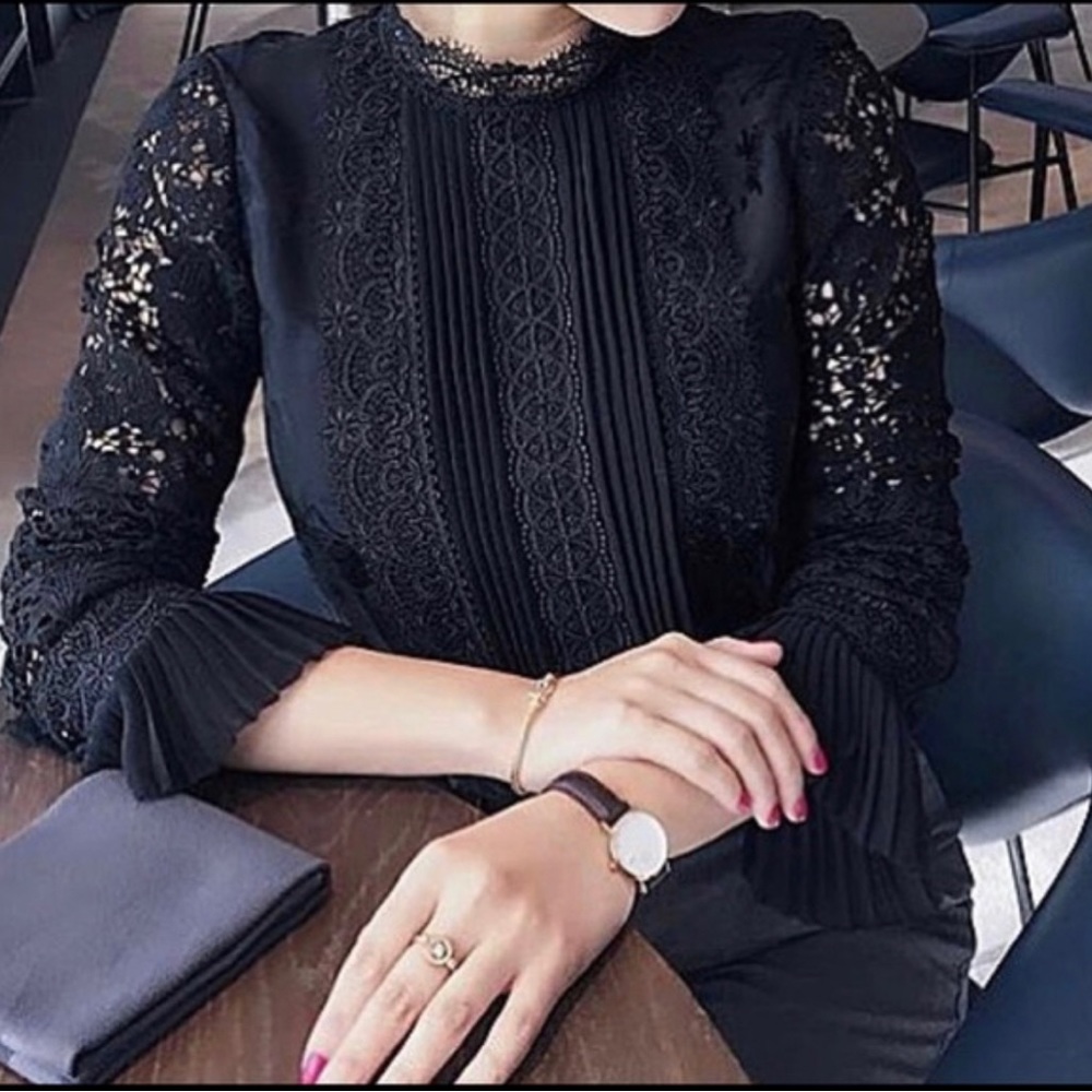 New Limited Edition Erdem x H&M Black Silk and Lace Victorian Blouse XXS